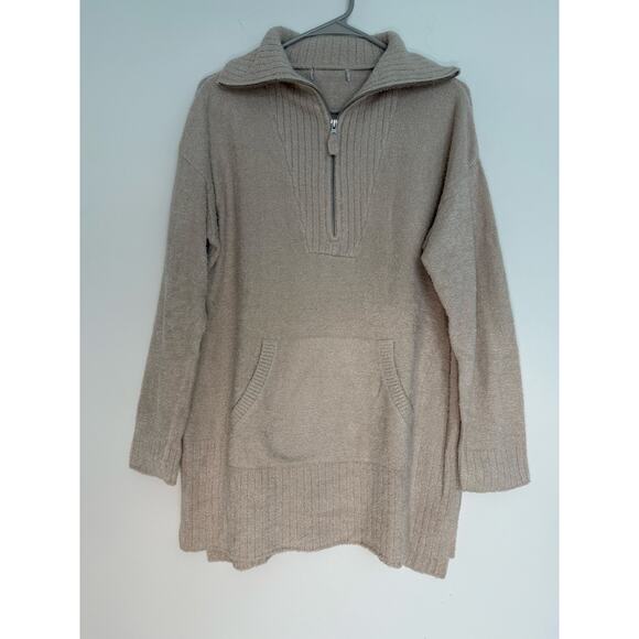 BAREFOOT DREAMS COZYCHIC LITE Sweater half zip tunic chenille M Cream Beige - Picture 1 of 14